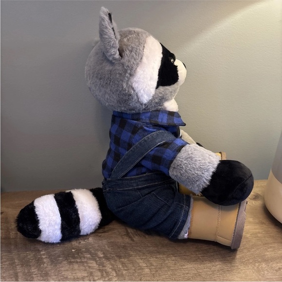 Build A Bear Gray And Black Racoon Plush With Lumberjack Outfit - Picture 4 of 7